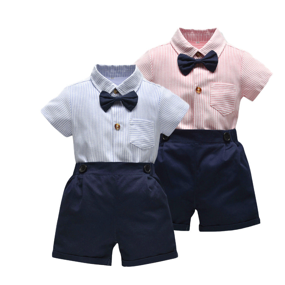 Summer new boys' bodysuit striped short-sleeve shirt gentleman set infant romper - direct from the source, customizable
