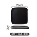 Black matte square steak plate - nordic style western home creative tableware - square ceramic serving dish with black and gold accents