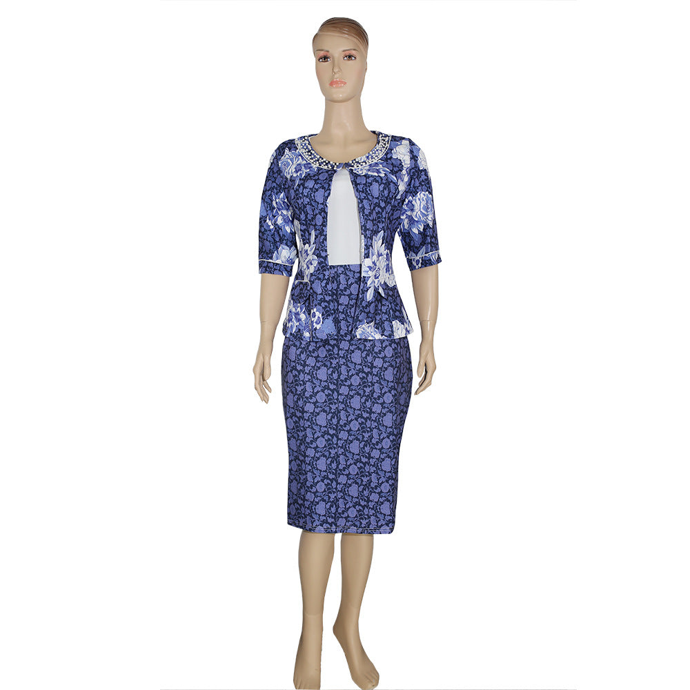 Kayaat cross-border sourcing: african plus-size women's clothing -  &  - printed & beaded two-piece outfit/dress