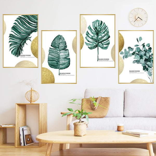 Wall stickers ins Nordic green plants plantain leaves turtle back bamboo fresh and simple modern bedroom bedside decoration sticker background