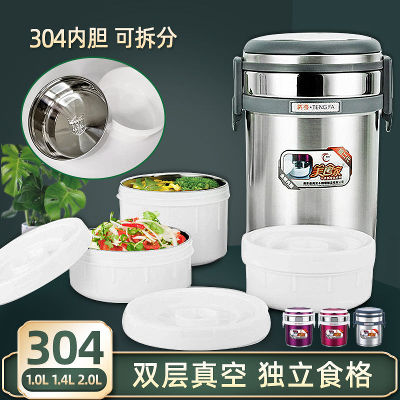 304 stainless steel vacuum pot thermal insulation multi-layer lunch box portable sealed compartment thermal insulation bucket lunch box