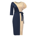 fashion african   hot-selling two-color patchwork asymmetrical sleeves belt dress