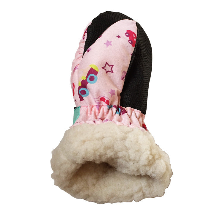 Cycling skiing thermal gloves, piled thickened finger winter waterproof gloves, children's printed mittens wholesale