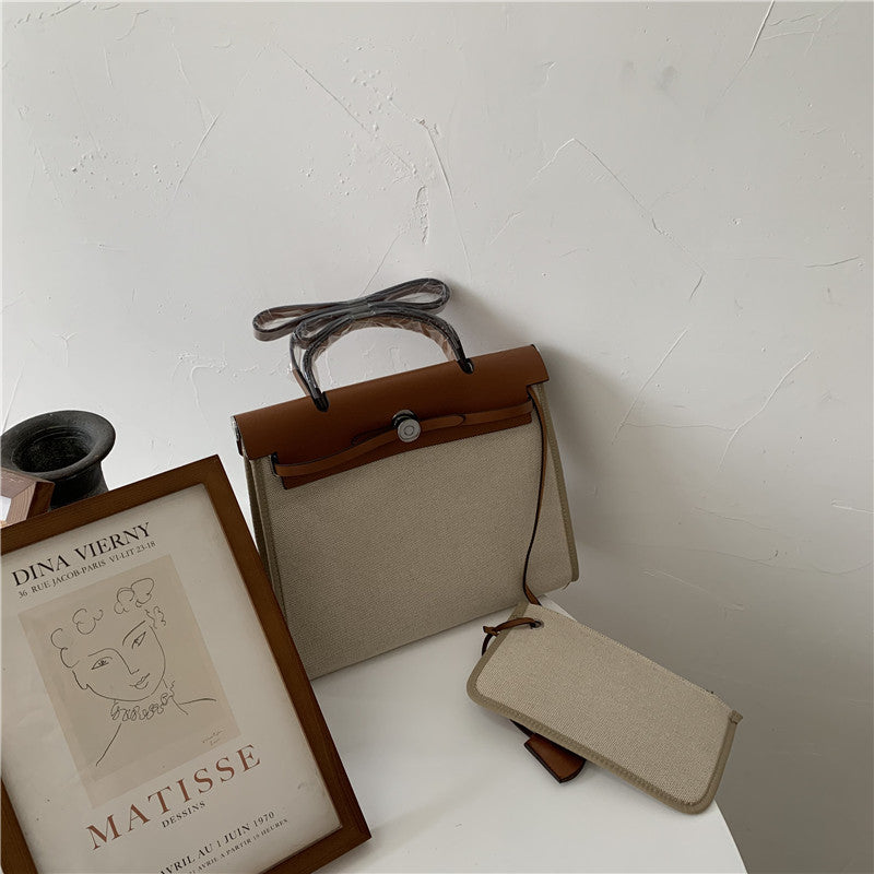 Bag women's 2021 new ins same popular portable oblique span bag canvas with strap bag shoulder bag Kelly bag