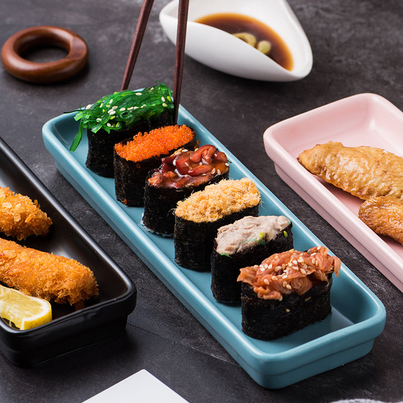 Ceramic rectangular serving platter - nordic style dinner plate for home, western cuisine, sushi, hotel, and restaurant use
