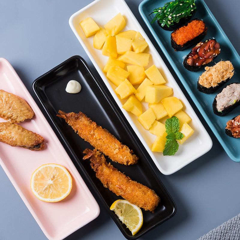 Ceramic rectangular serving platter - nordic style dinner plate for home, western cuisine, sushi, hotel, and restaurant use