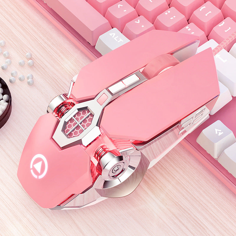 Silver carved pink mouse gaming glowing wired girls cute mechanical esports macro silent computer accessories amazon