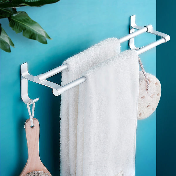 Towel rack No punching toilet Wall-mounted hanger Bath towel rack Bathroom pendant Space aluminum double bar Towel bar