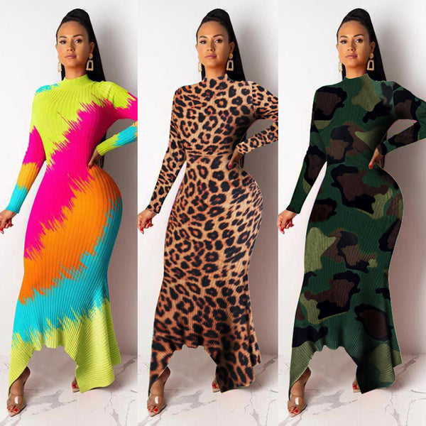 Spot! K8862 turtleneck irregular hem, slim-fitting long sleeves, dress nightclub clothes