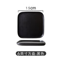 Black matte square steak plate - nordic style western home creative tableware - square ceramic serving dish with black and gold accents