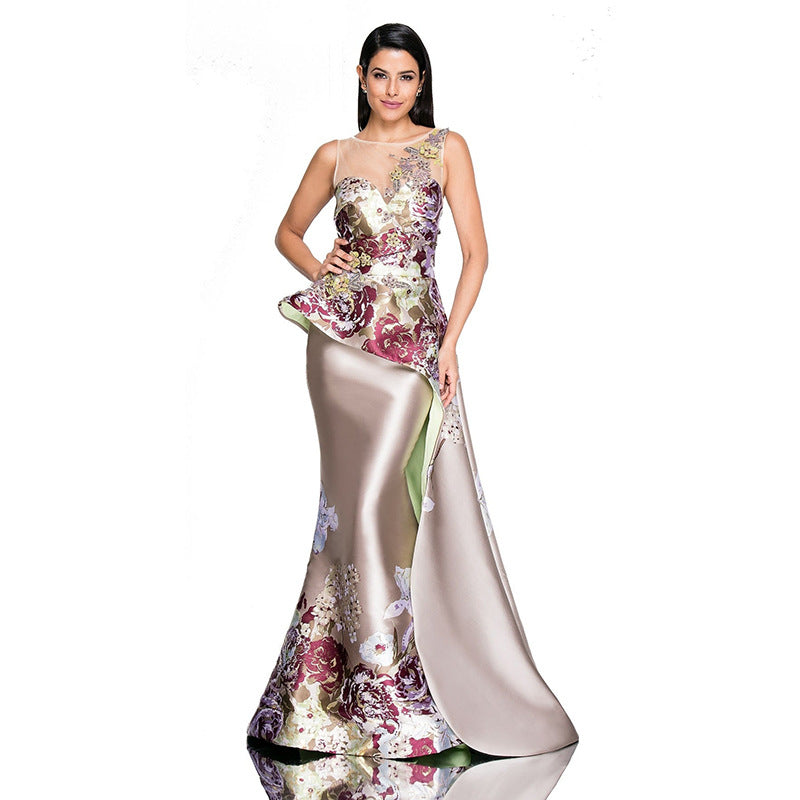2025 spring new arrival dress - amazon european & american style women's banquet dress, elegant year-end party dress, embroidered floral long dress