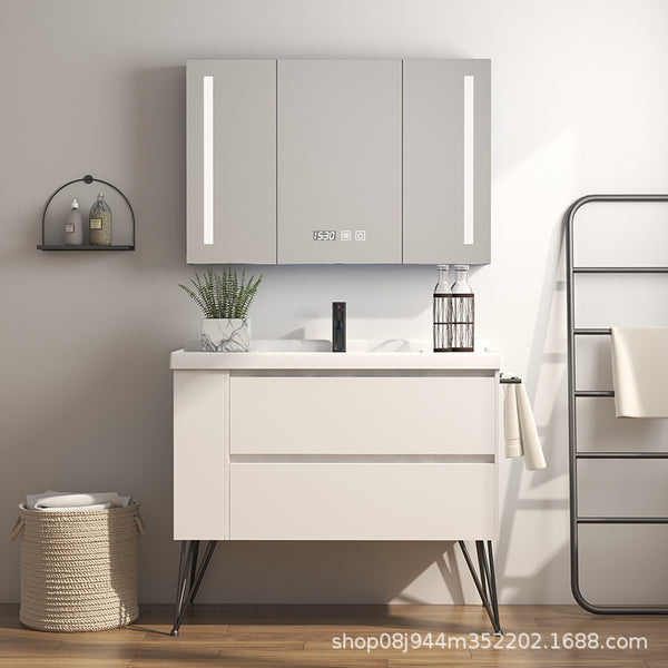 [Customized] Nordic solid wood bathroom cabinet combination floor-to-ceiling bathroom cabinet toilet hand wash face wash basin