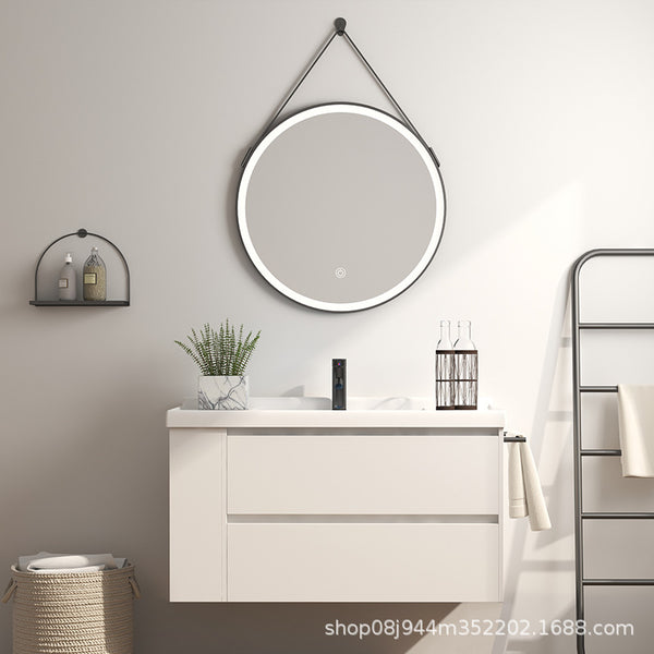 [Customized] Nordic solid wood bathroom cabinet Floor-to-ceiling bathroom cabinet Toilet round mirror washbasin Simple washbasin