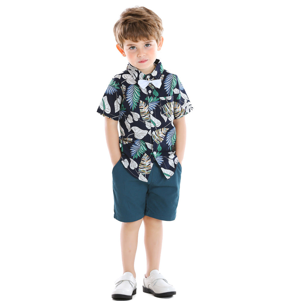 Export children's clothing boys shirt beach style vacation floral shirt short-sleeved hawaiian boys shirt children's clothing kidssuit