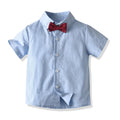 K-stylenew arrival boys spring and summer suit suspenders gentleman export short-sleeved two-piece set children's clothing wholesale baby sui