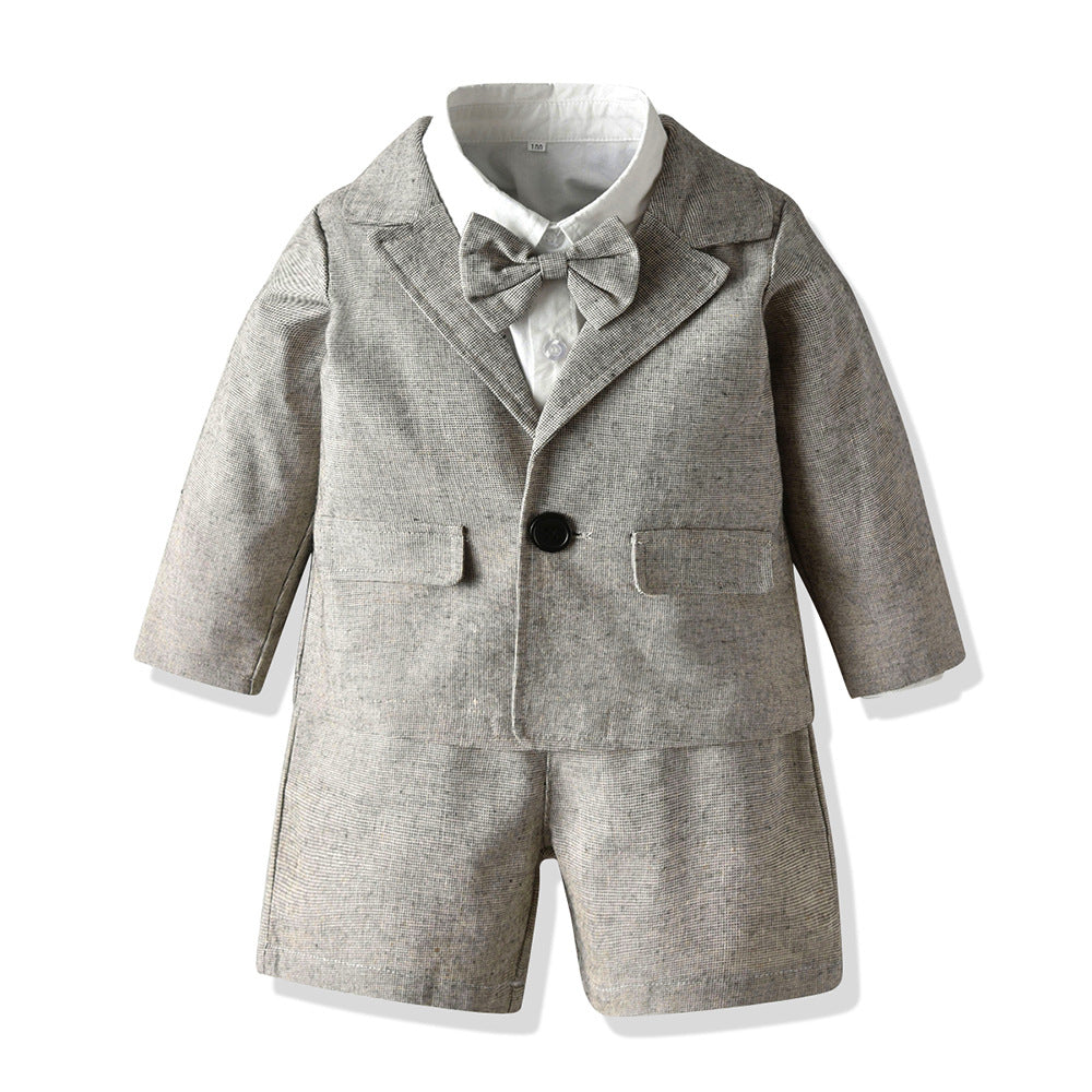 New children's spring/autumn outfit: boys' british style mini suit, fashionable retro three-piece set - wholesale baby set