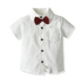European and american children's summer gentleman outfit: boys' white short-sleeve shirt with suspender shorts - wholesale cross-border