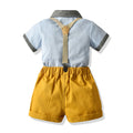 Summerexportchildren's clothingkidscontrast colorpatchwork short-sleeved suspender suit bow tie gentleman flower girl dressbaby set