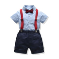 K-stylenew arrival boys spring and summer suit suspenders gentleman export short-sleeved two-piece set children's clothing wholesale baby sui