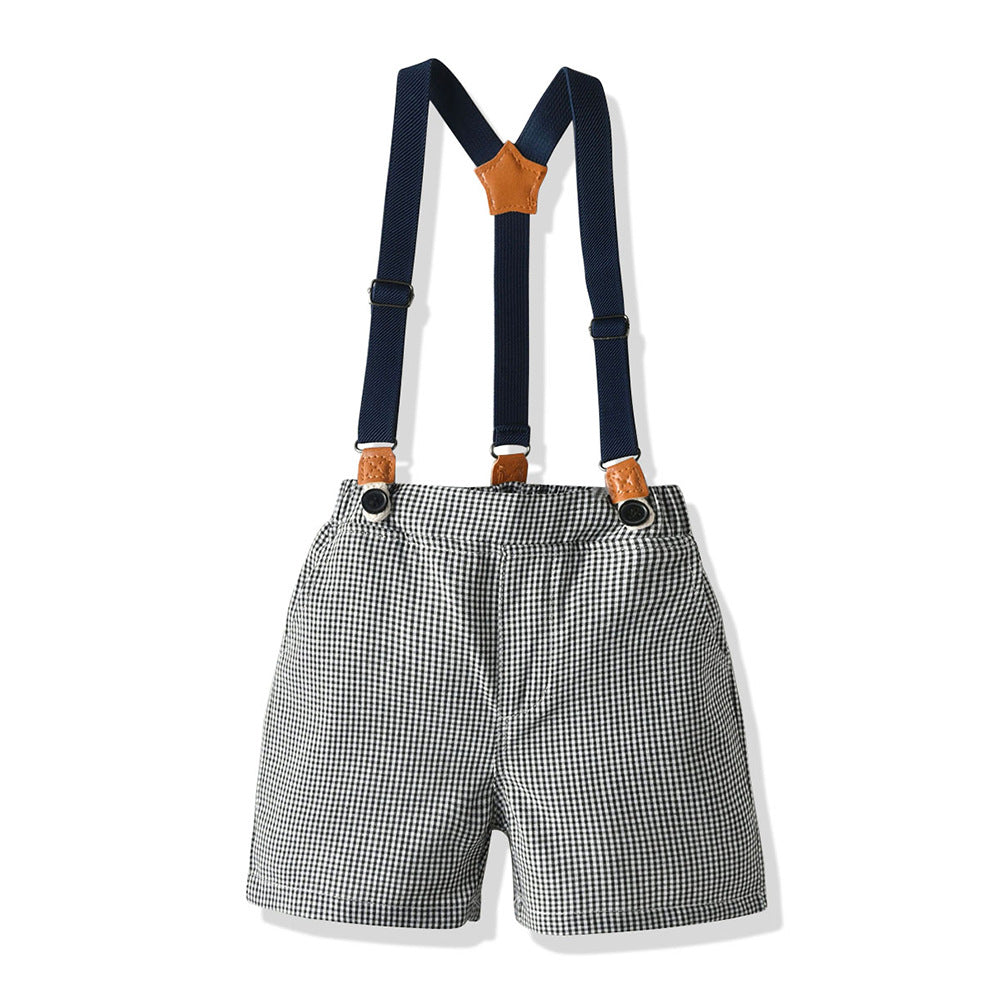 Source manufacturer kidssuit boys retro british short-sleeved suspenders two-piece setbaby suitpersonalizedoem