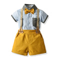 Summerexportchildren's clothingkidscontrast colorpatchwork short-sleeved suspender suit bow tie gentleman flower girl dressbaby set