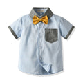 Summerexportchildren's clothingkidscontrast colorpatchwork short-sleeved suspender suit bow tie gentleman flower girl dressbaby set