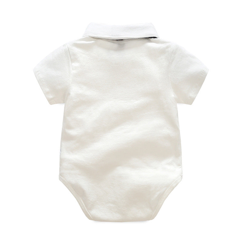 Export children's suit first birthday dress boys short-sleeved khaki plaid overalls two-piece set wholesale baby suit