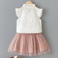 European and american cross-border summer new girls' sleeveless bow shirt and leopard print mesh skirt two-piece set children's clothing