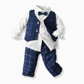 Boys' spring/autumn outfit: korean style children's plaid vest, trousers, and blazer set - export quality gentleman style