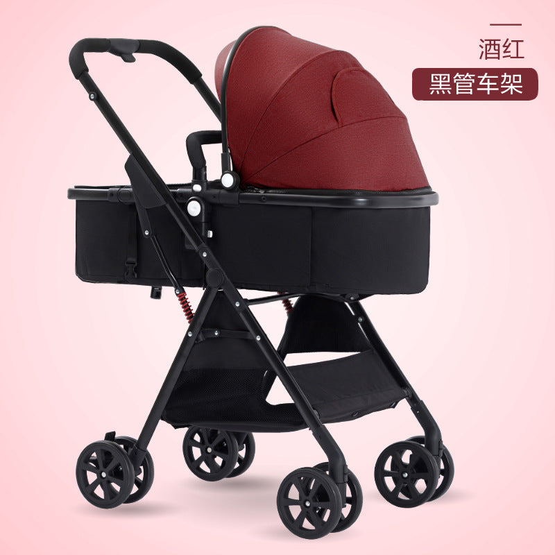 High-view baby stroller - reclining, lightweight, foldable, four-wheel shock absorption umbrella stroller for babies and toddlers (0-3 years)