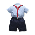 K-stylenew arrival boys spring and summer suit suspenders gentleman export short-sleeved two-piece set children's clothing wholesale baby sui