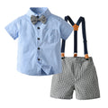Exportnew arrivalkidssuit boys retro british short-sleeved suspenders two-piece setin stockbaby suit