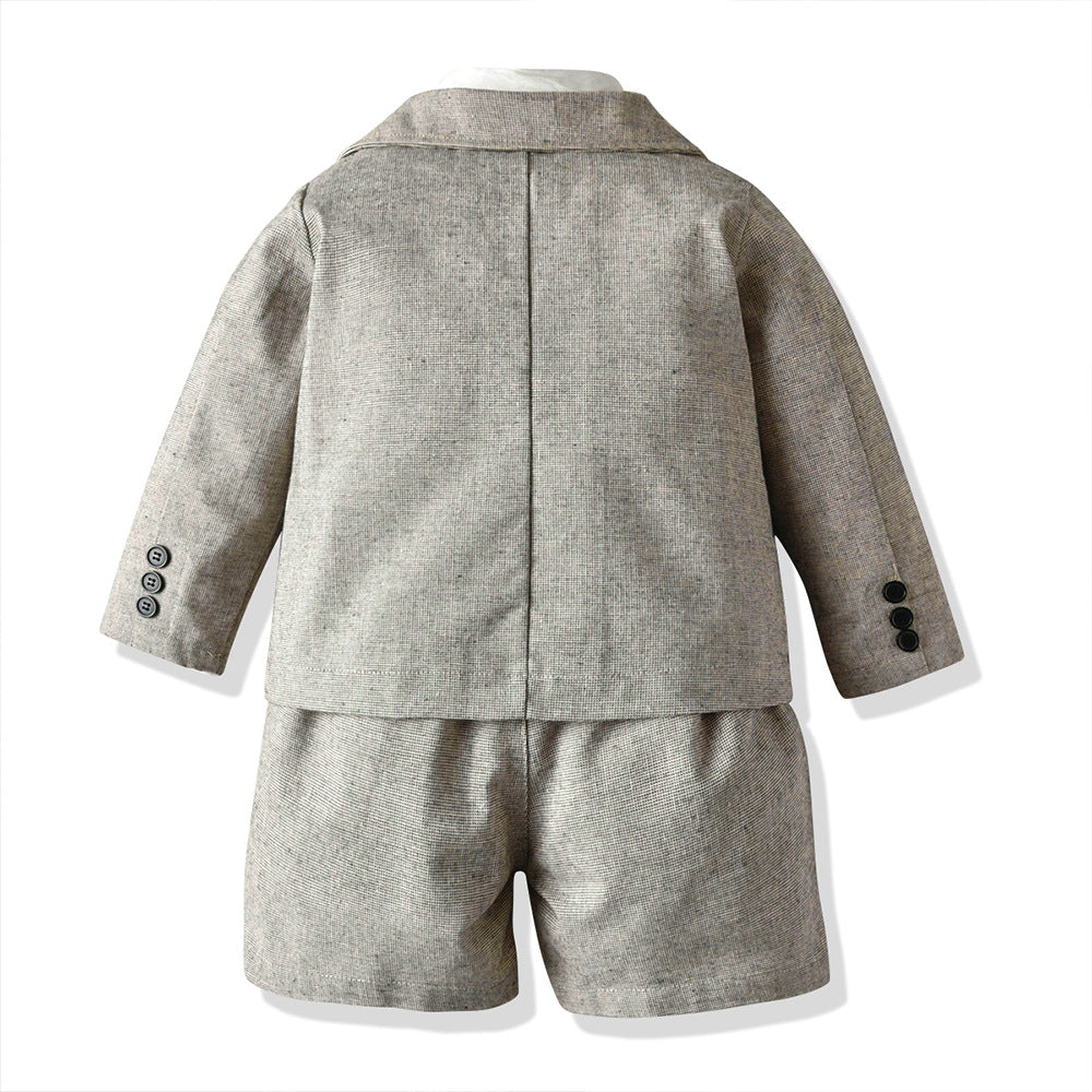 New children's spring/autumn outfit: boys' british style mini suit, fashionable retro three-piece set - wholesale baby set