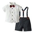 European and american children's summer gentleman outfit: boys' white short-sleeve shirt with suspender shorts - wholesale cross-border