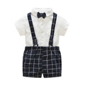 Export children's suit first birthday dress boys short-sleeved khaki plaid overalls two-piece set wholesale baby suit