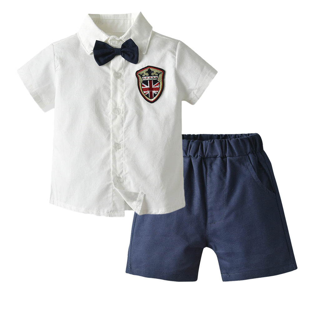 Inssummer children's clothing children's british style badge short-sleeved suit kindergarten uniform performance costume baby