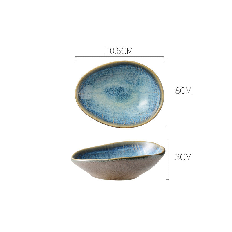 Kiln-turned creative cloth pattern salad bowl retro ceramic western food special-shaped soup bowl japanese irregular bowl chopstick-style noodle bowl