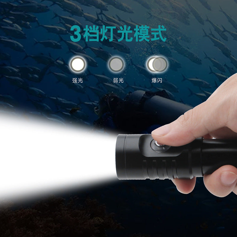 Cross-border hot-selling strong light diving flashlight focusing long-range IP68 waterproof night diving cave rescue outdoor equipment