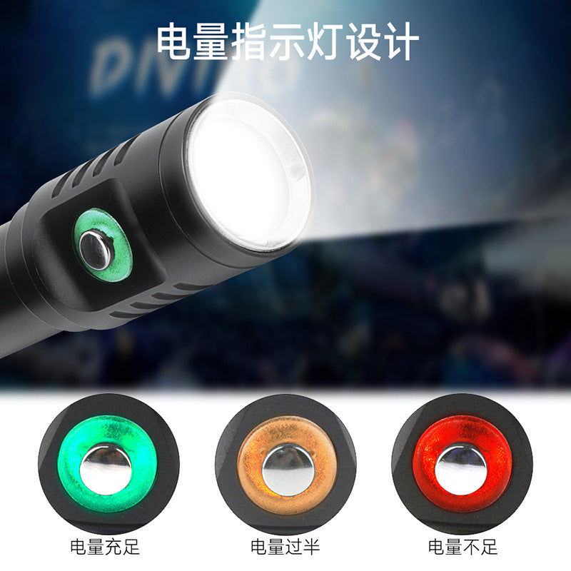 Cross-border hot-selling strong light diving flashlight focusing long-range IP68 waterproof night diving cave rescue outdoor equipment