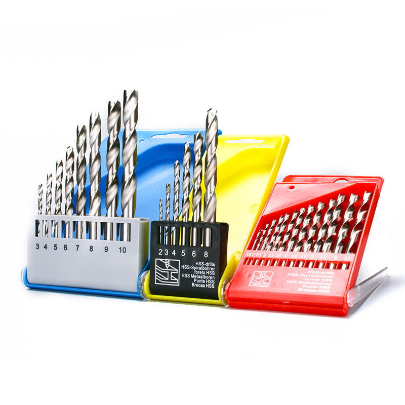 High-speed steel twist drill bit plastic box set, woodworking hand electric drill bit 13/99 piece set, twist drill set set