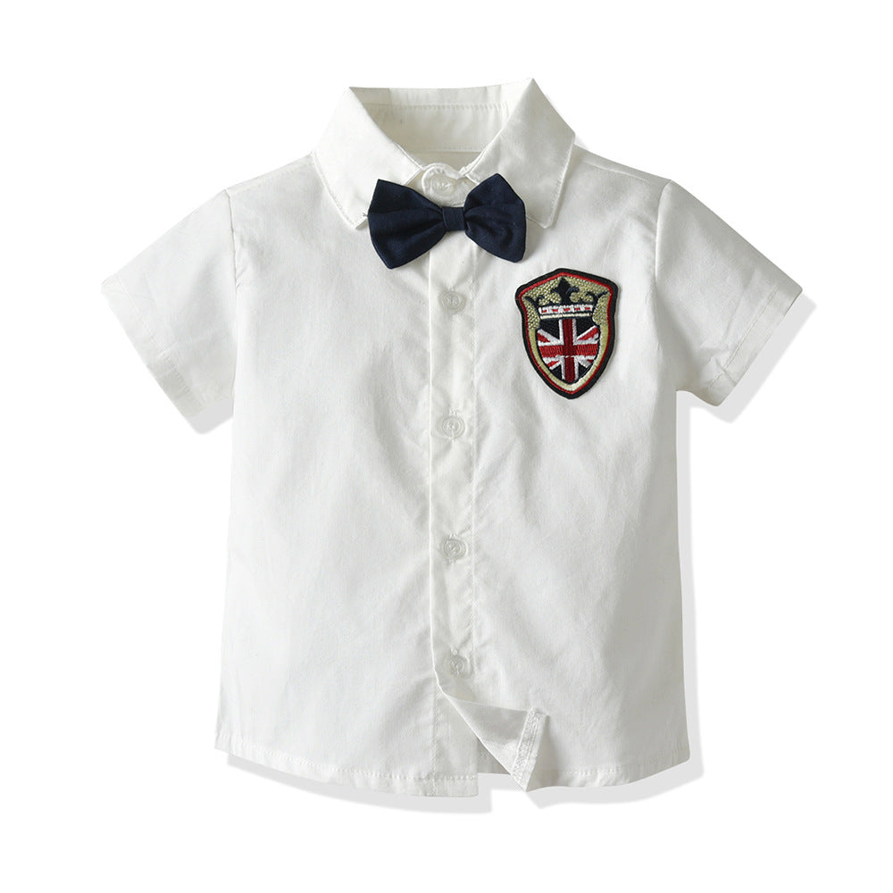 Inssummer children's clothing children's british style badge short-sleeved suit kindergarten uniform performance costume baby