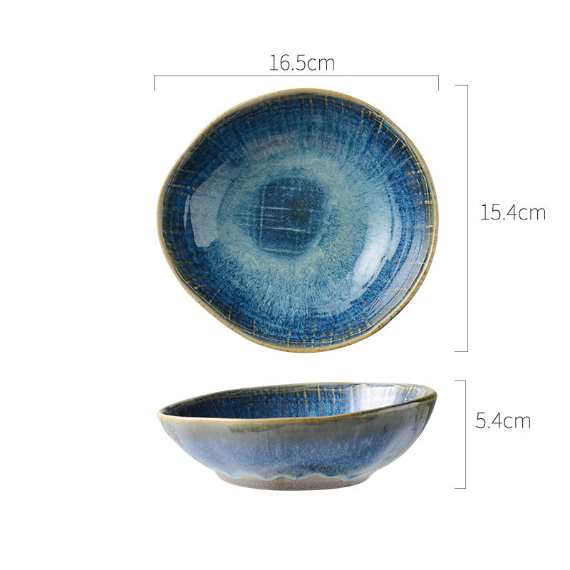 Kiln-turned creative cloth pattern salad bowl retro ceramic western food special-shaped soup bowl japanese irregular bowl chopstick-style noodle bowl