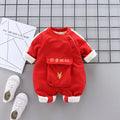 Unisex baby long-sleeve romper - spring/autumn, infant & toddler, bright red, newborn fashion, ultra-soft & warm onesie