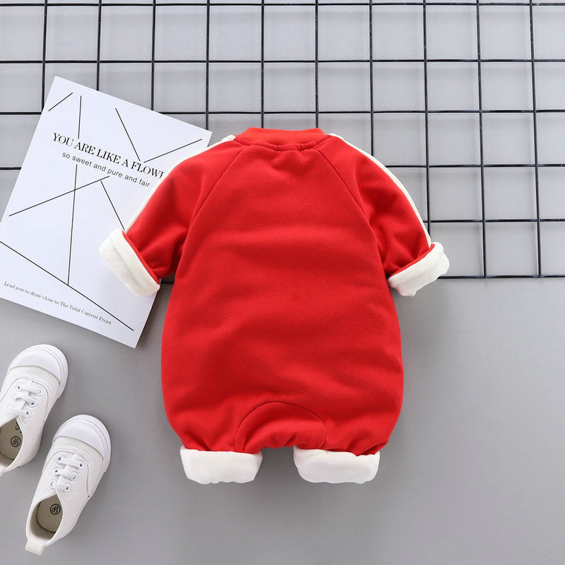 Unisex baby long-sleeve romper - spring/autumn, infant & toddler, bright red, newborn fashion, ultra-soft & warm onesie