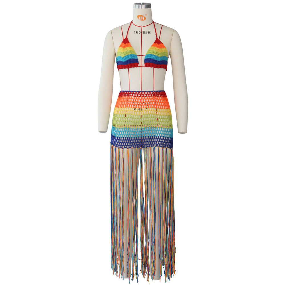 Bestselling cross-border e-commerce: european & american women's sexy hand-crocheted tassel casual set & swimsuit cover-up -  hot seller