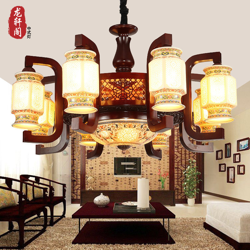 Chinese chandelier ceramic solid wood living room light dining room antique classic Chinese lighting Chinese style antique bedroom lighting