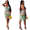 2020 summer hot selling beach dress sexy handmade crochet cut out tassel cover up dress