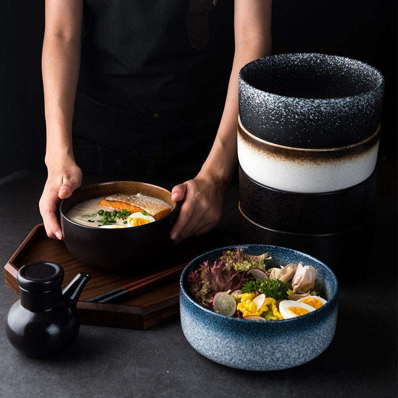 Japanese ceramic student dormitory instant noodle bowl single bowl and chopsticks large bowl for home restaurant soup bowl ramen manufacturer wholesale