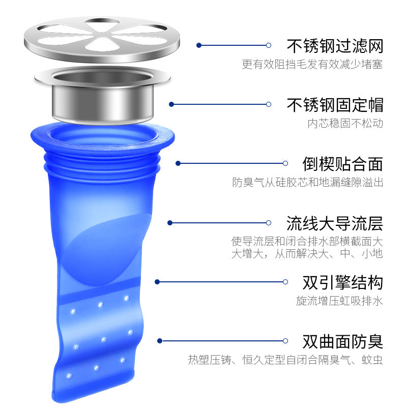 Floor drain core Silicone inner core Wholesale All copper Stainless steel Kitchen bathroom Sewer pipe Filter Deodorant and insect-proof floor drain