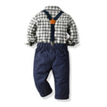 Kids' formal wear: spring/autumn preppy overalls, boys' long-sleeve plaid shirt set, baby's first birthday photography outfit